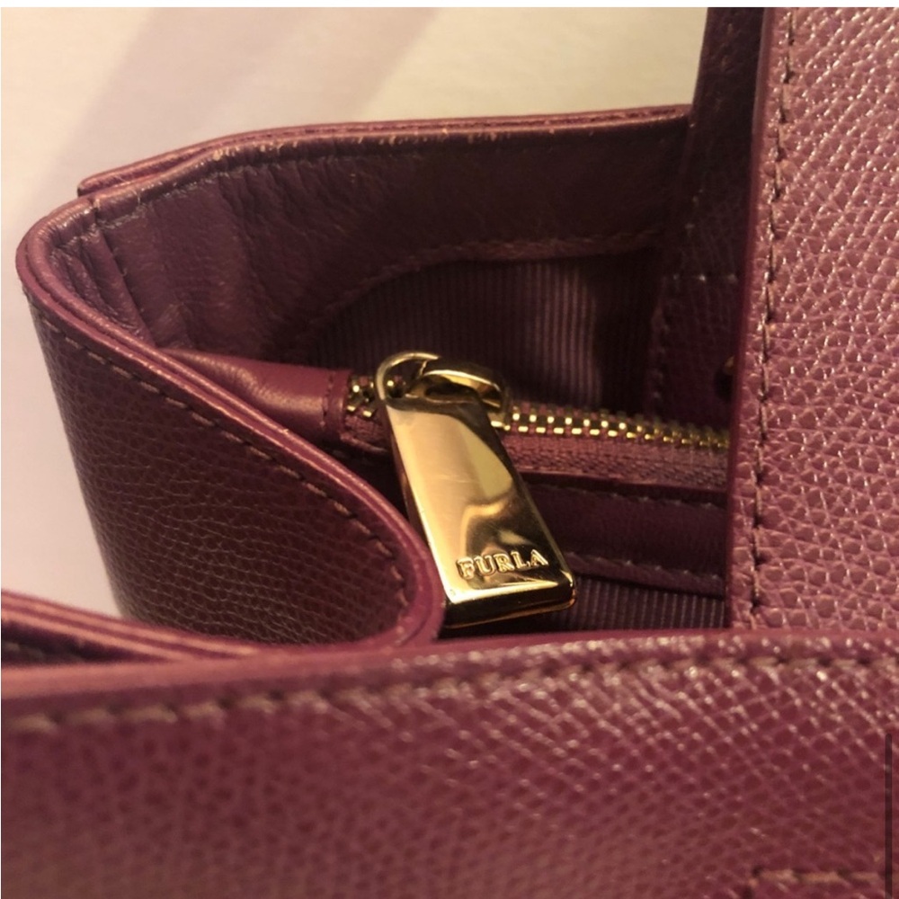 Furla Deep Plum Leather Tote with Gold Logo - Picture 9 of 11